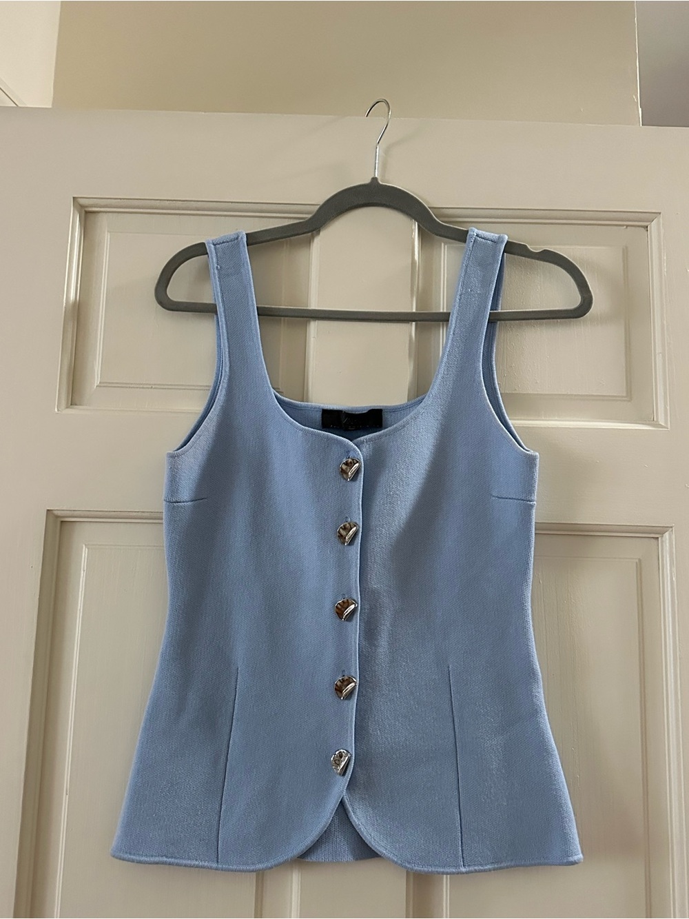 Zara Sky Blue Button-Front Sleeveless Top